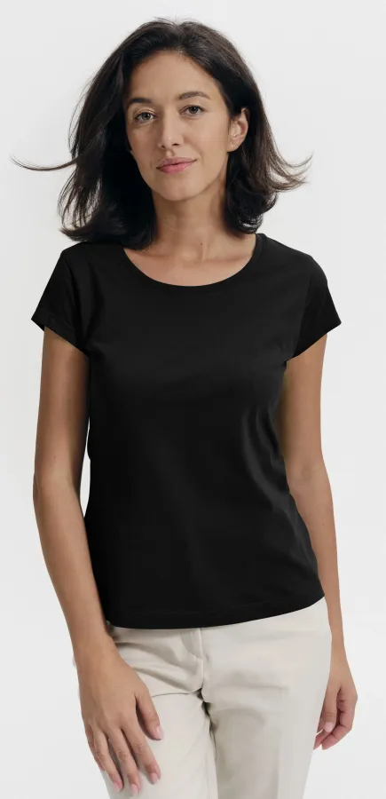 Dames slim fit T-shirt met ronde halslijn, zwart Dames slim fit T-shirt met ronde halslijn, zwart