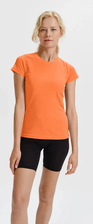 Dames sport T-shirt, neon mandarijn Dames sport T-shirt, neon mandarijn