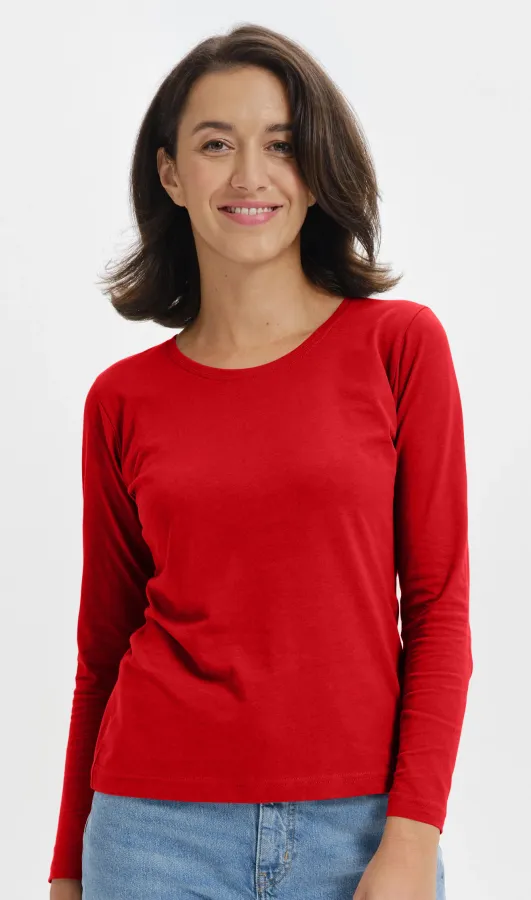 Dames T-shirt met lange mouwen, rood Dames T-shirt met lange mouwen, rood