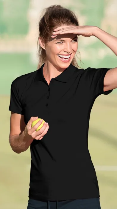 Slim-fit poloshirt voor dames, zwart