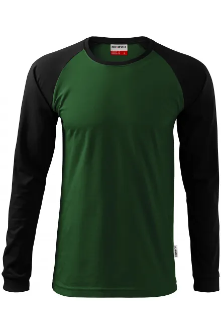 Contrasterend T-shirt voor heren met lange mouwen - fles groen, 2XL