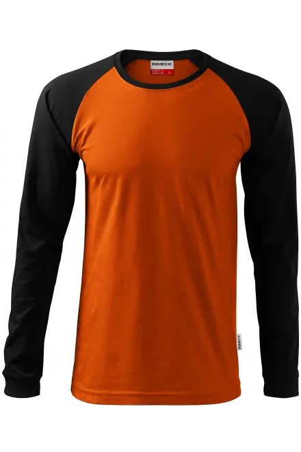 Contrasterend T-shirt voor heren met lange mouwen - oranje, 2XL