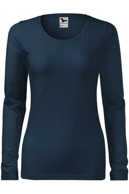Dames nauwsluitend T-shirt met lange mouwen - donkerblauw, XS
