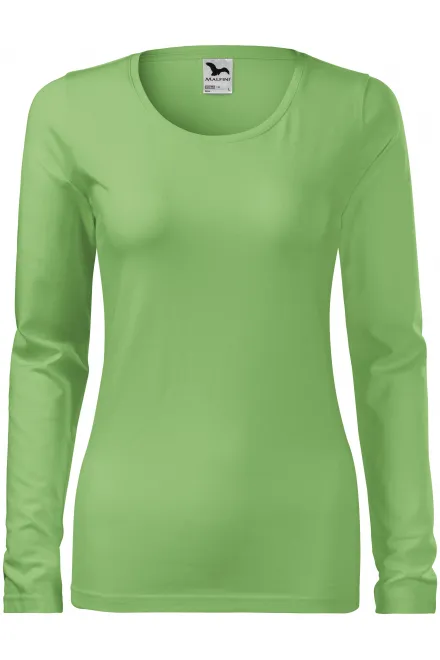 Dames nauwsluitend T-shirt met lange mouwen - erwt groen, XS
