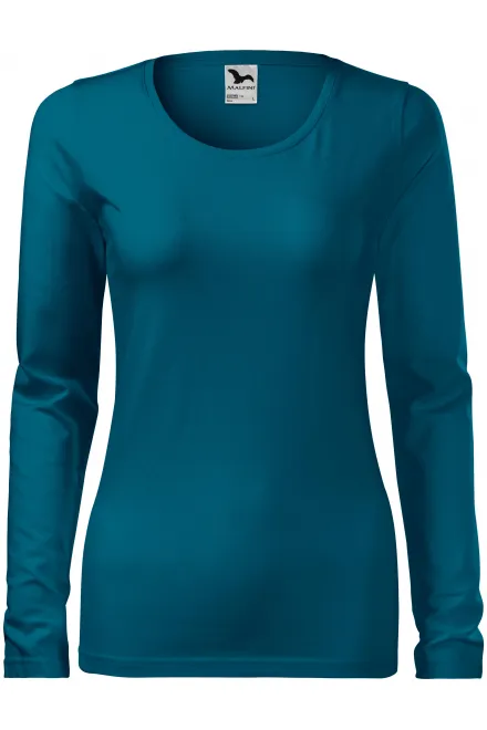 Dames nauwsluitend T-shirt met lange mouwen - petrol blue, XS