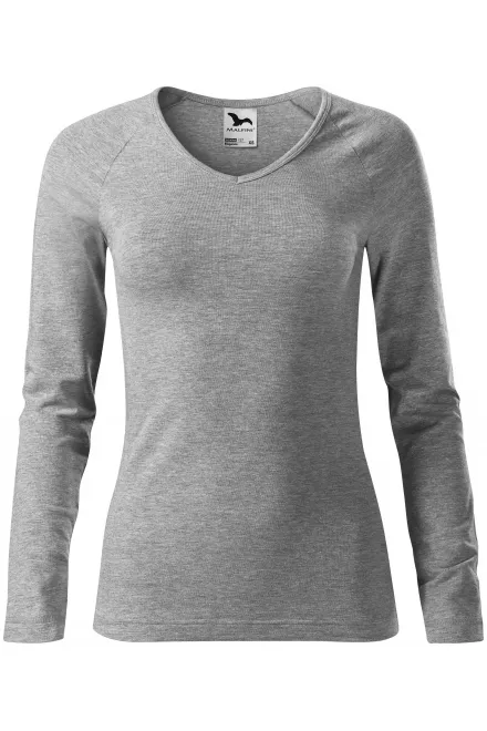 Dames nauwsluitend T-shirt, V-halslijn - donkergrijs marmer, M