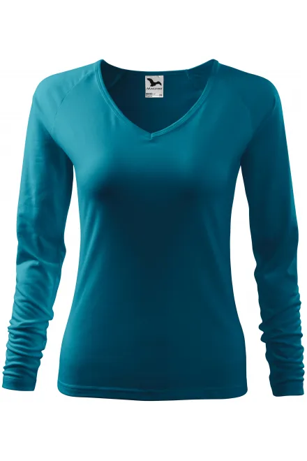 Dames nauwsluitend T-shirt, V-halslijn - donkerturkoois, M