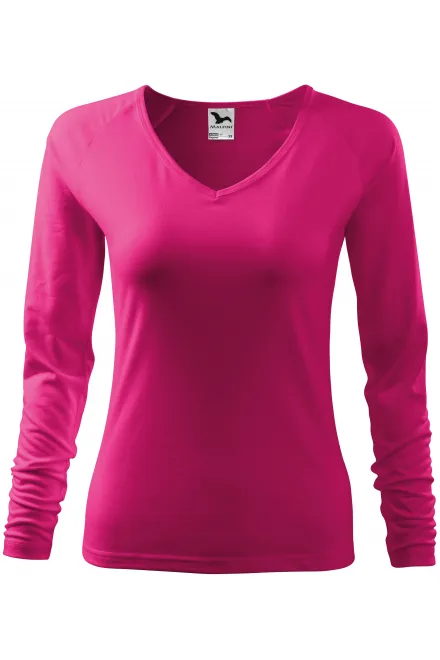 Dames nauwsluitend T-shirt, V-halslijn - framboos, M
