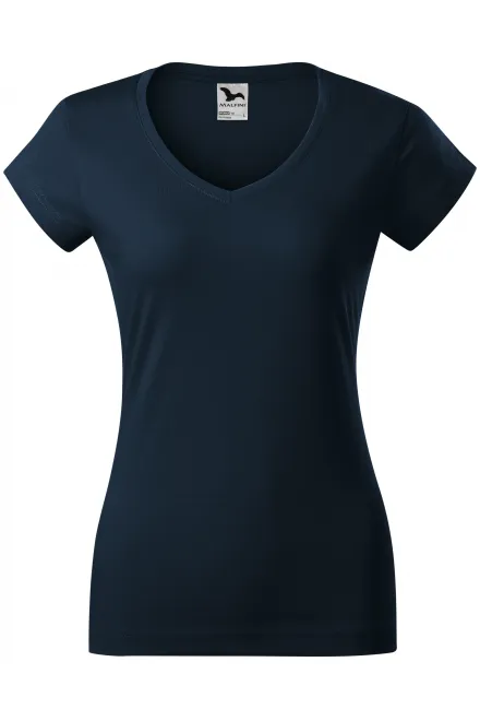 Dames slim fit T-shirt met V-halslijn - donkerblauw, XS