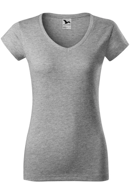 Dames slim fit T-shirt met V-halslijn - donkergrijs marmer, XS