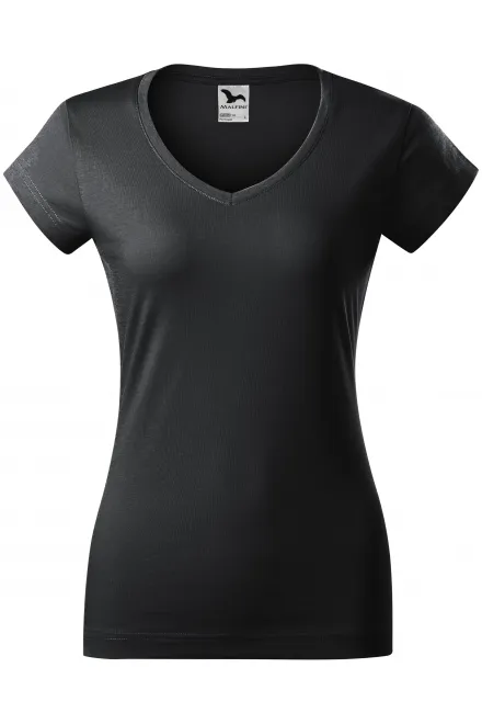Dames slim fit T-shirt met V-halslijn - ebbenhout grijs, XS