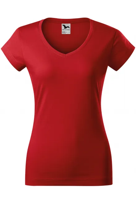 Dames slim fit T-shirt met V-halslijn - rood, XS