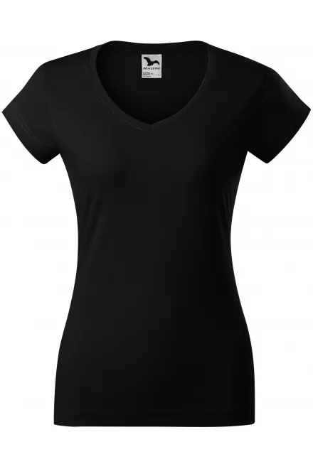 Dames slim fit T-shirt met V-halslijn - zwart, XS