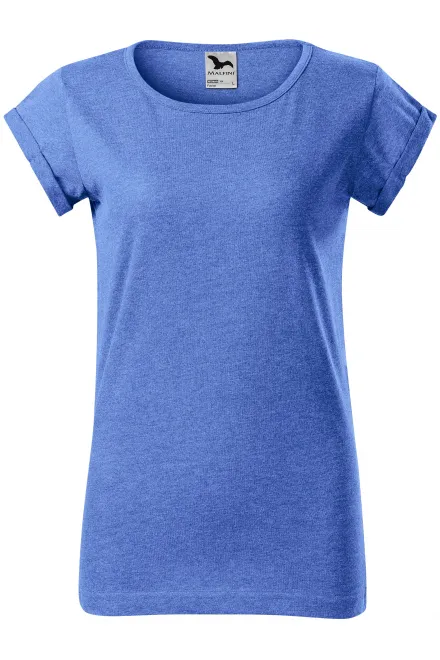 Dames T-shirt met opgerolde mouwen - blauw marmer, XS