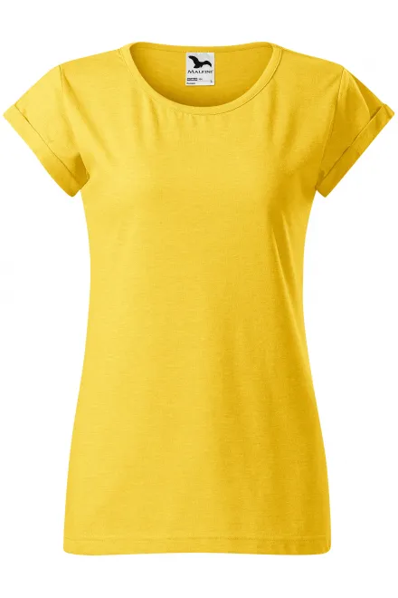 Dames T-shirt met opgerolde mouwen - geel marmer, XS