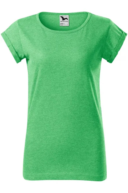 Dames T-shirt met opgerolde mouwen - groen marmer, XS