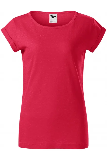 Dames T-shirt met opgerolde mouwen - rood marmer, XS