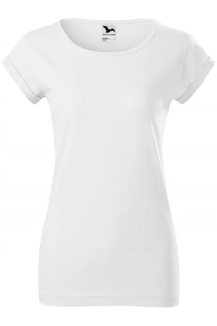 Dames T-shirt met opgerolde mouwen - witte, XS
