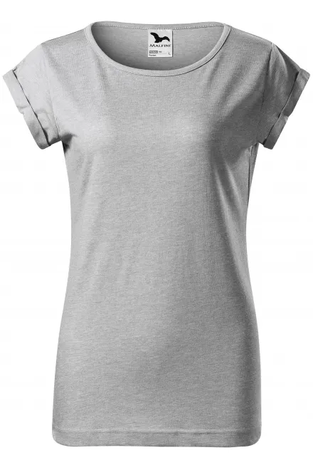 Dames T-shirt met opgerolde mouwen - zilver marmer, XS