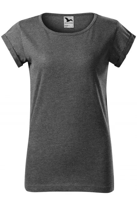 Dames T-shirt met opgerolde mouwen - zwart marmer, XS