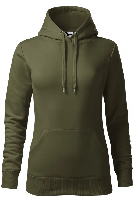 Damessweatshirt met capuchon zonder rits - military, XS