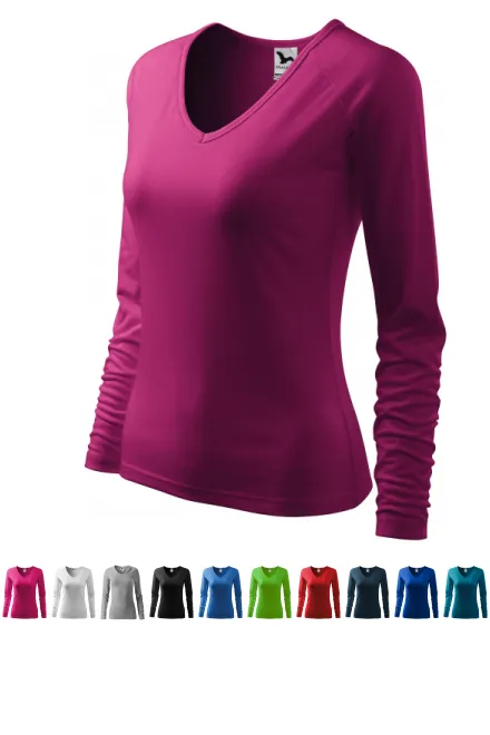 Dames nauwsluitend T-shirt, V-halslijn, fuchsia