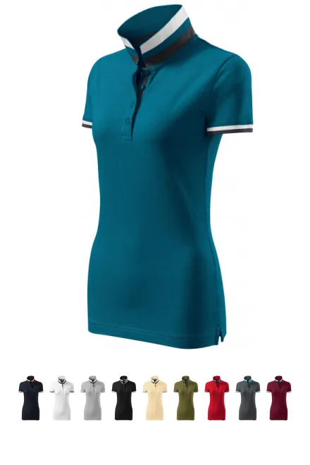 Dames poloshirt met kraag omhoog, petrol blue