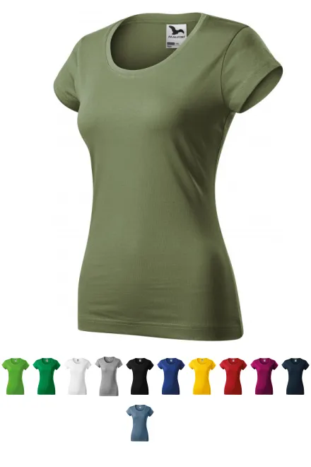Dames slim fit T-shirt met ronde halslijn, khaki