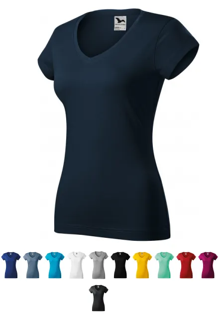Dames slim fit T-shirt met V-halslijn, donkerblauw