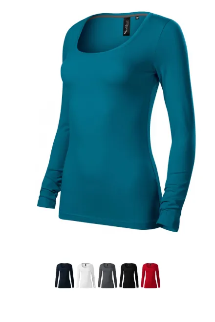 Dames T-shirt met lange mouwen en diepere halslijn, petrol blue