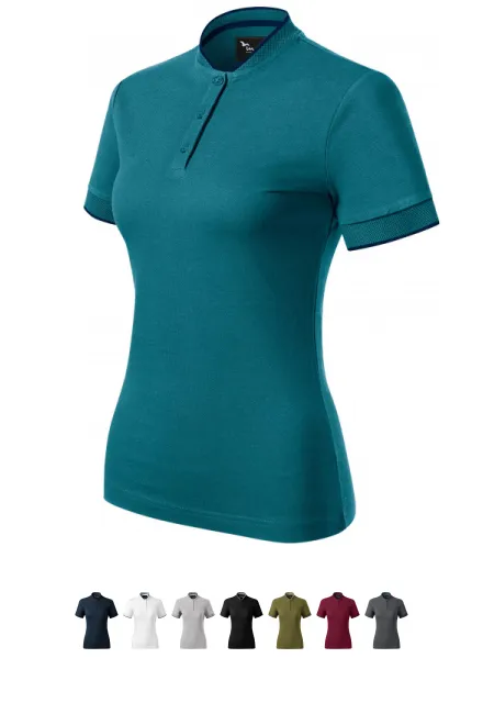 Damespoloshirt met bomberkraag, petrol blue
