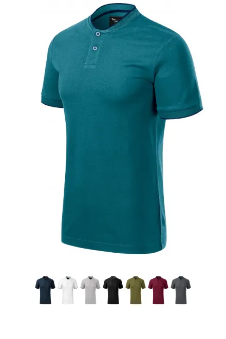 Herenpoloshirt met bomberkraag, petrol blue
