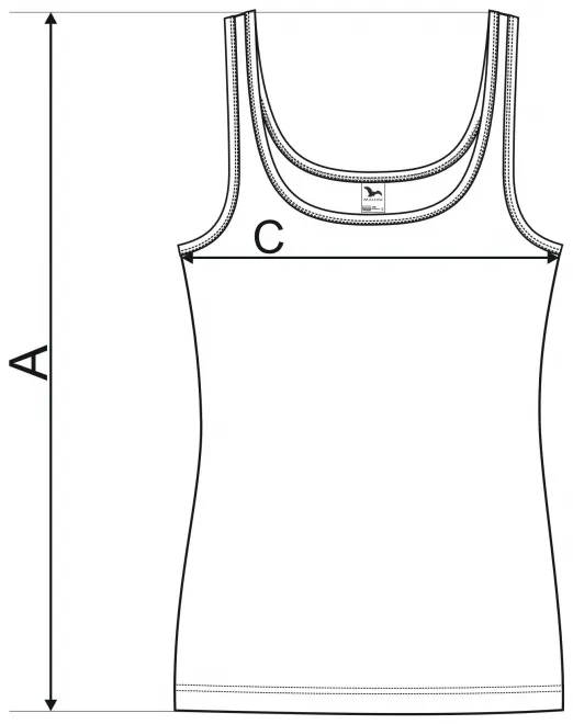 Camouflage tanktop voor dames - tabel met afmetingen