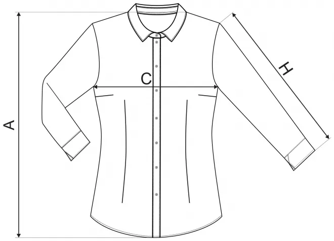 Dames katoenen blouse met lange mouwen - tabel met afmetingen