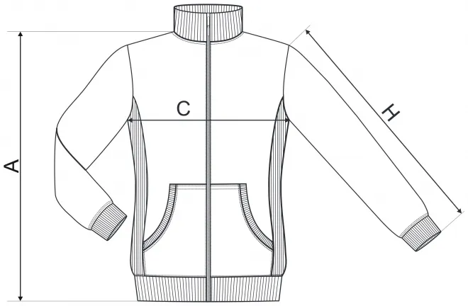 Dames sweatshirt zonder capuchon - tabel met afmetingen