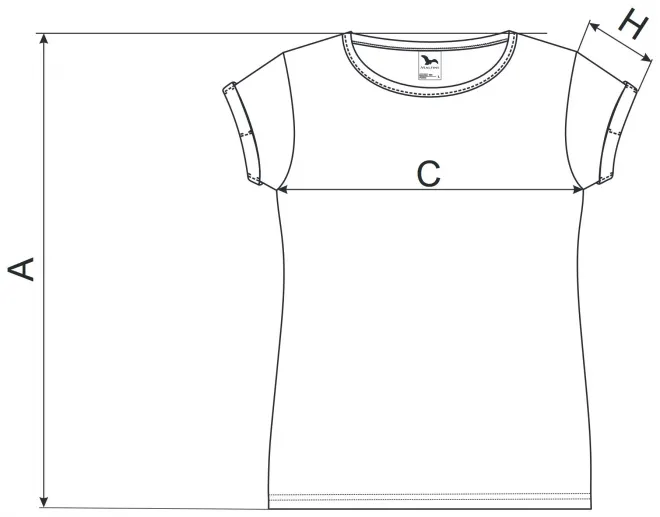 Dames T-shirt met opgerolde mouwen - tabel met afmetingen