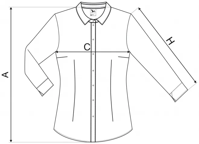 Damesblouse met lange mouwen - tabel met afmetingen