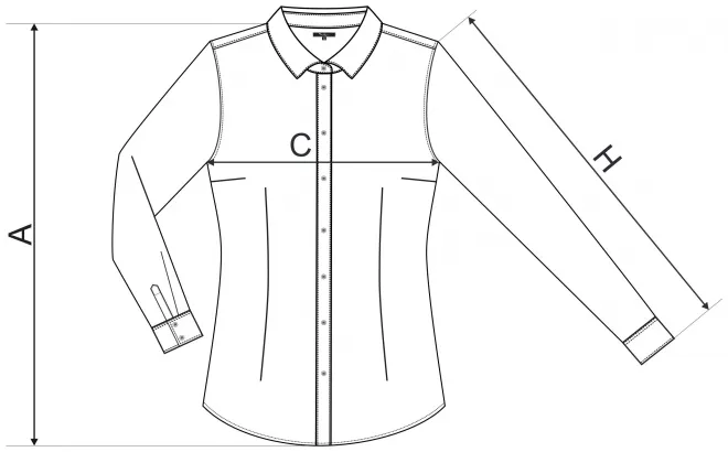 Damesblouse met lange mouwen slim fit - tabel met afmetingen