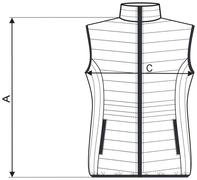 Gewatteerd vest voor dames - tabel met afmetingen