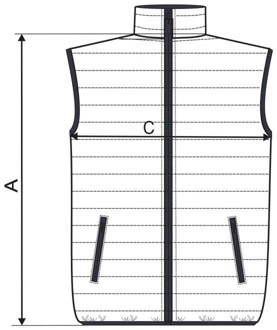 Gewatteerd vest voor heren - tabel met afmetingen