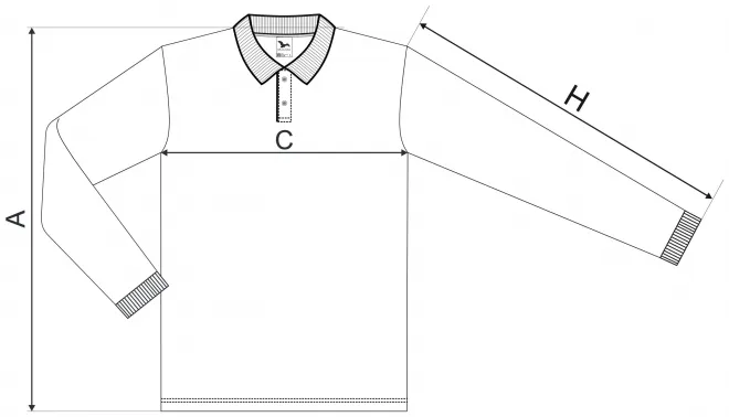 Poloshirt met lange mouwen voor heren - tabel met afmetingen
