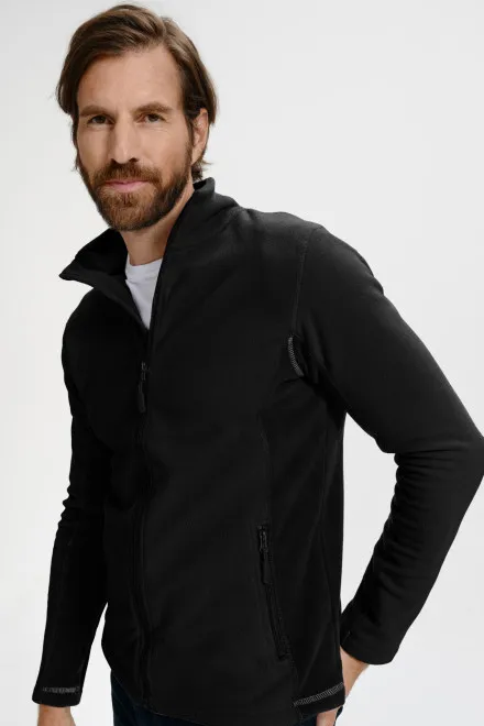 Contrasterend fleecejack voor heren, zwart