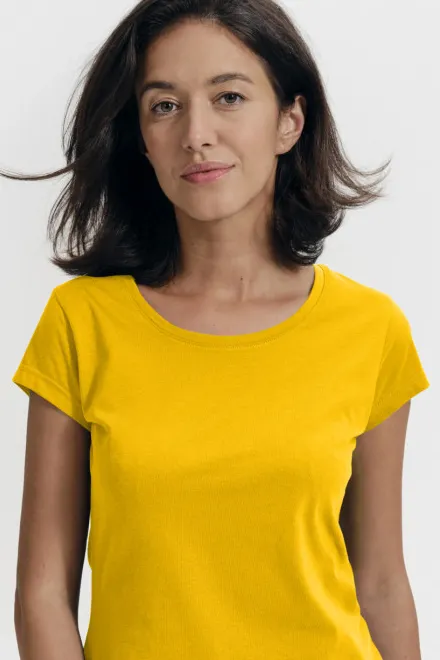 Dames slim fit T-shirt met ronde halslijn, geel