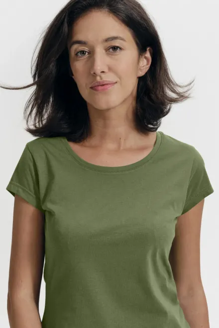 Dames slim fit T-shirt met ronde halslijn, khaki