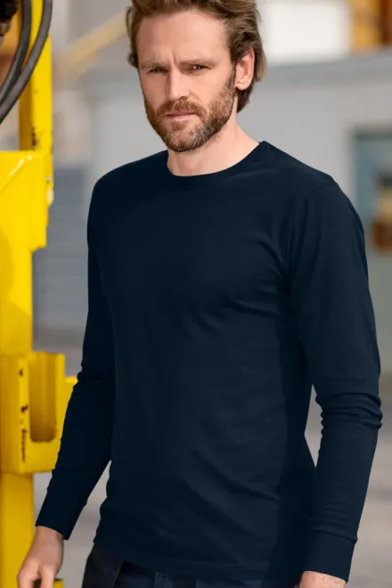 Duurzaam heren-T-shirt met lange mouwen, donkerblauw
