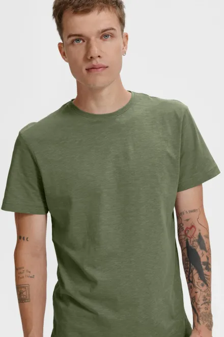 Heren T-shirt, gestructureerd biologisch katoen, khaki