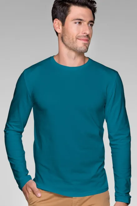 Nauwsluitend heren T-shirt met lange mouwen, petrol blue